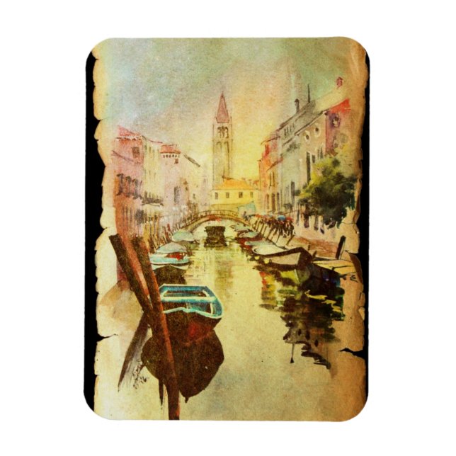 Kanalen med båtar och Byggnad Magnet (Vertikal)