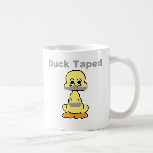 Kanalen tejpar den tejpade humorgultankan kaffemugg (Höger)