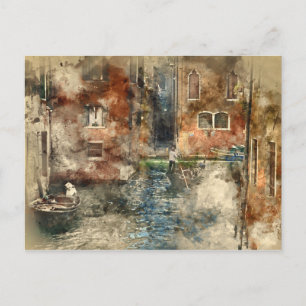 Kanaler till Venedigs Italien Watercolor Vykort