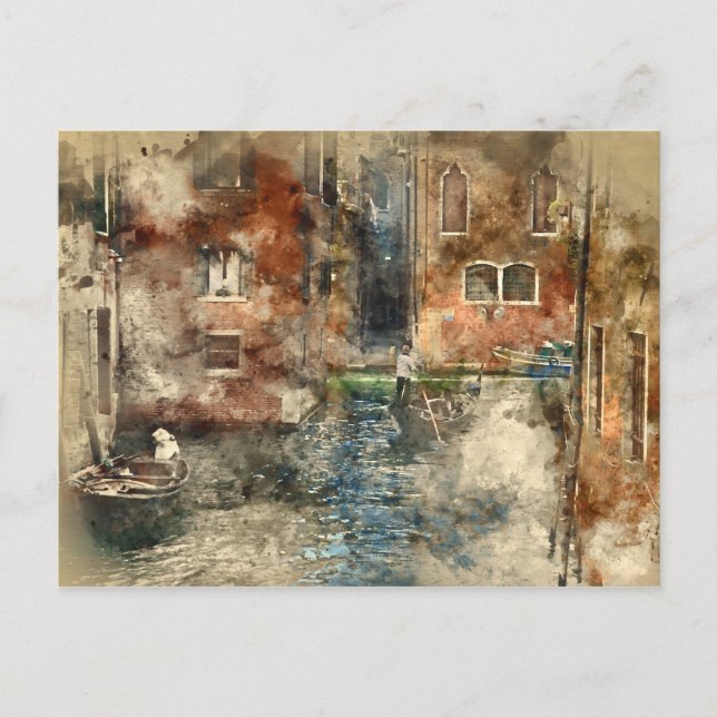 Kanaler till Venedigs Italien Watercolor Vykort (Framsida)
