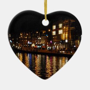 Kanalerna av Amsterdam på natten Julgransprydnad Keramik