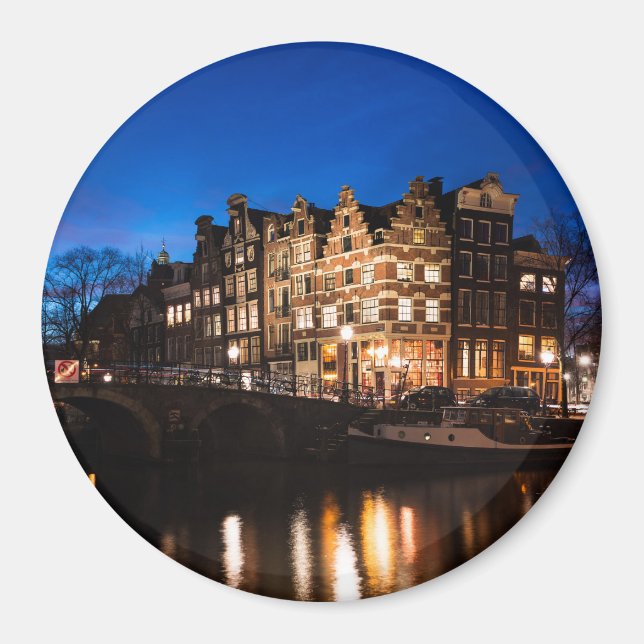 Kanalhus i Amsterdam på natten Magnet (Framsidan)