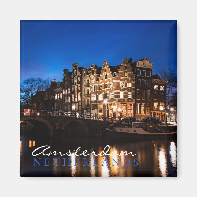 Kanalhus i Amsterdam på natten Magnet (Framsidan)