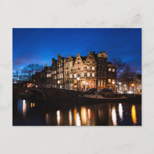 Kanalhus i Amsterdam på natten Vykort
