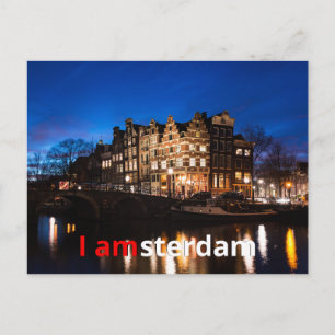 Kanalhus i Amsterdam på natten Vykort