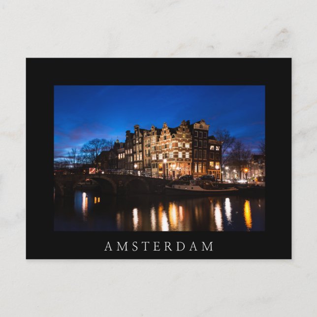 Kanalhus i Amsterdam på natten Vykort (Framsida)
