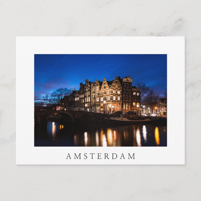 Kanalhus i Amsterdam på natten Vykort (Framsida)