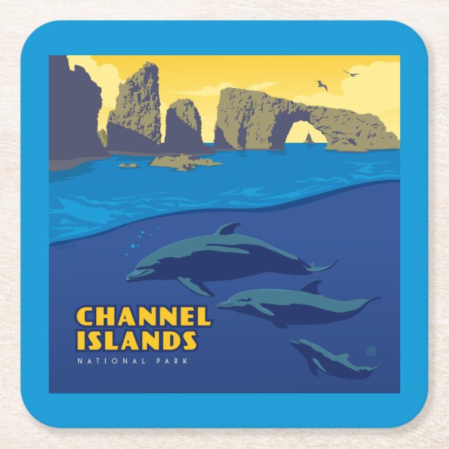 Kanalöarnas nationalpark - delfiner underlägg papper kvadrat (Framsidan)