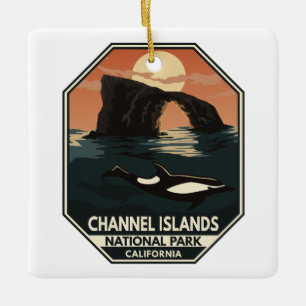 Kanalöarnas nationalpark Dolphin Retro Emblem Julgransprydnad Keramik