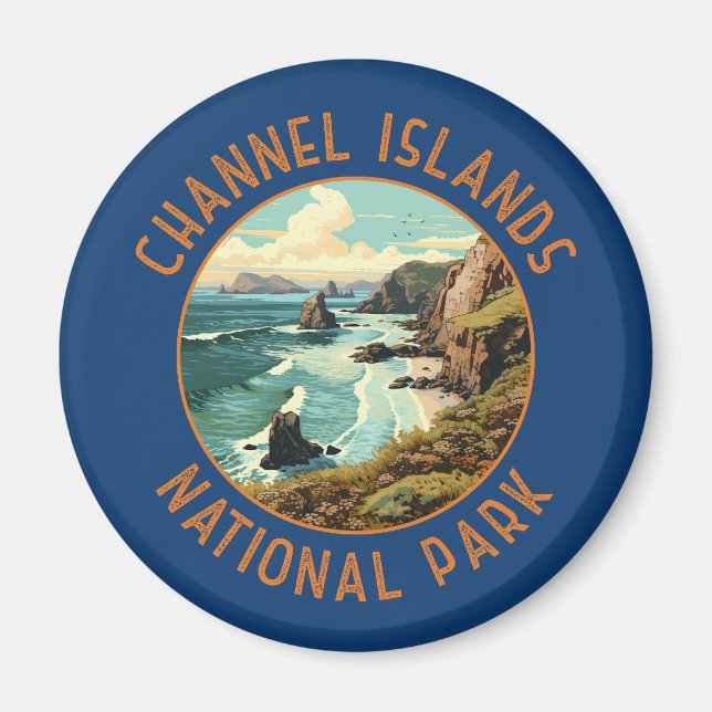 Kanalöarnas nationalpark Retro Distress Art Magnet (Framsidan)