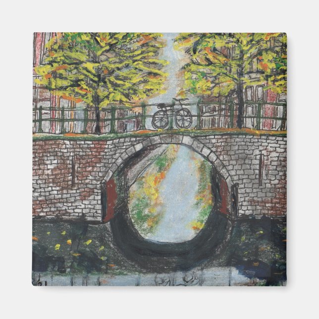 Kanalscenen från Amsterdam på hösten Magnet (Framsidan)