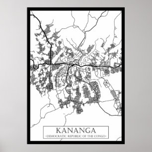 Kananga Demokratiska republiken Kongo Stadskarta Poster