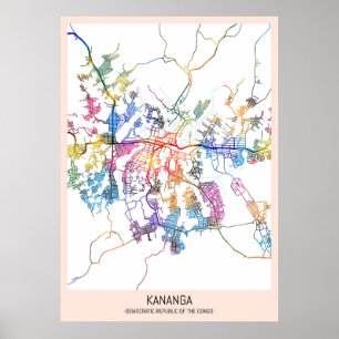 Kananga Demokratiska republiken Kongo Stadskarta Poster
