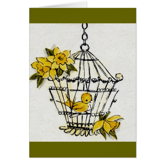 Kanariefågel och Dafodills Hälsningskort (Framsidan)