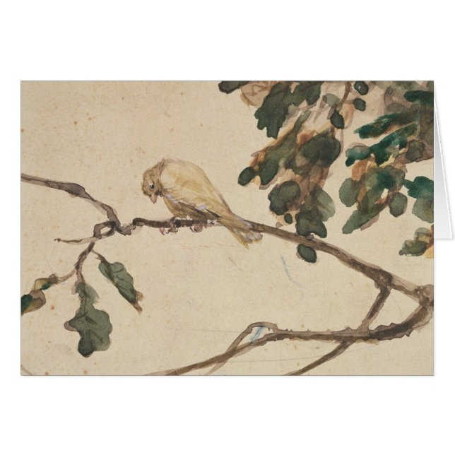 Kanariefågel på en gren för Oakträd Hälsningskort (Framsidan Horizontal)