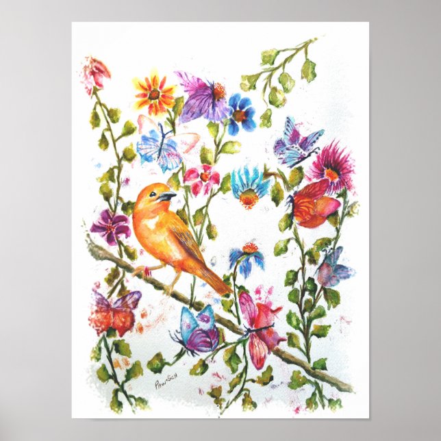 Kanarieöarna i en Blomsterträdgård Poster (Framsidan)