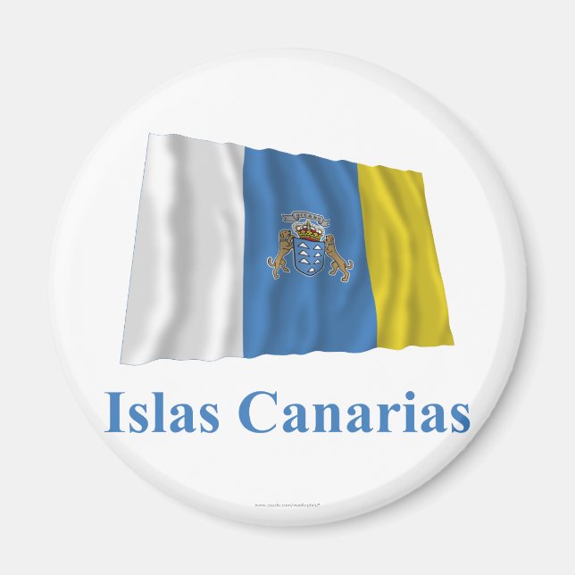 Kanarieöarna Wave Flagga med Namn på spanska Magnet (Framsidan)