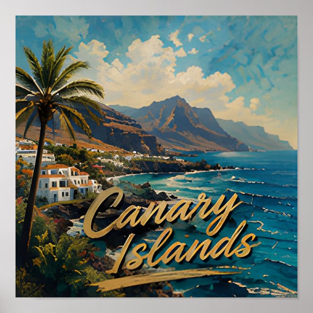 Kanarieöarnas akvarell strandlandskap poster (Framsidan)