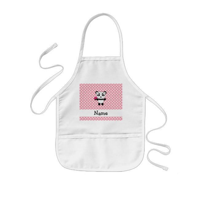 Känd panda för personlig med muffinpolka dots barnförkläde (Framsidan)