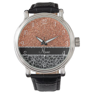 Känd pastellfärgad orange glittersvartleopard armbandsur