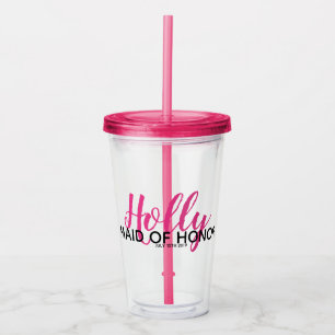 Känd rosa maid of honorflaska för brudens sida take away mugg