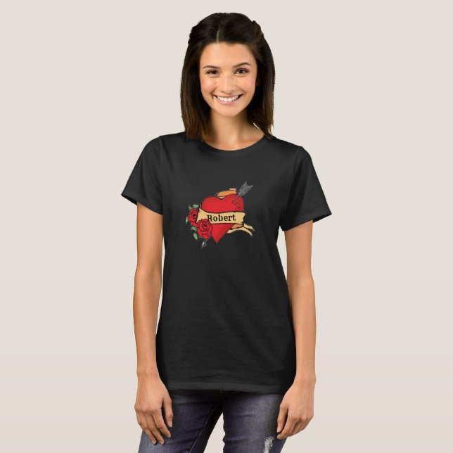 Känd Tatuering-Stil för anpassningsbar stor hjärta Tee Shirt (Hel framsida)