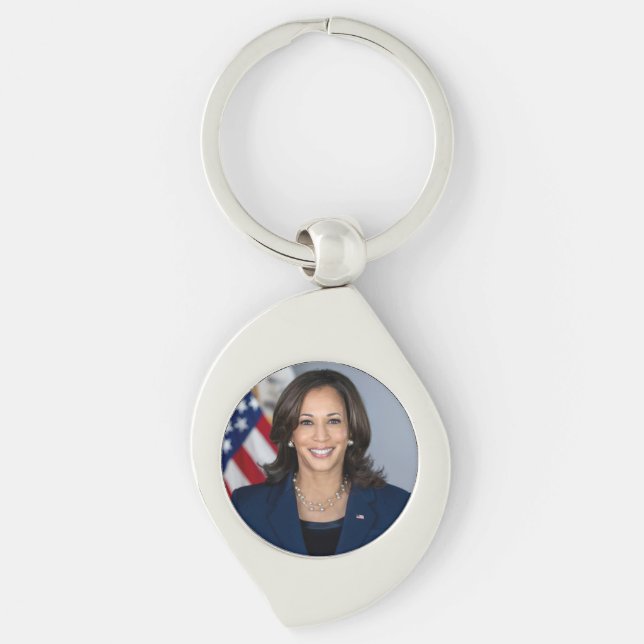 Kandate Kamala Harris US 2024 Swirl Silverfärgad Nyckelring (Framsidan)