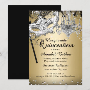 Kandelaber Maskerad Guld Quinceanera Inbjudan