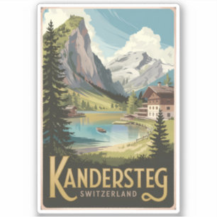 Kandersteg Schweiz Illustration Travel Art Klistermärken