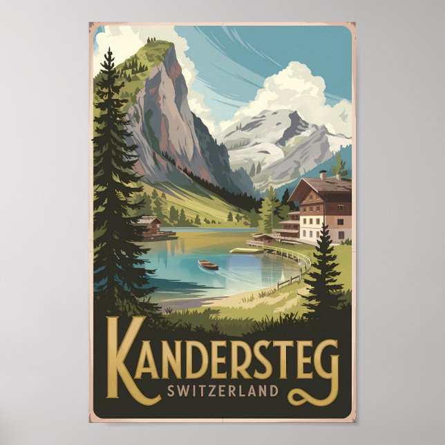 Kandersteg Schweiz Illustration Travel Art Poster (Framsidan)