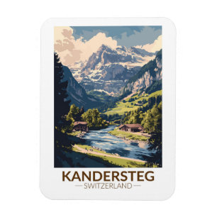 Kandersteg Schweiz Painterly Travel Art Retro Magnet
