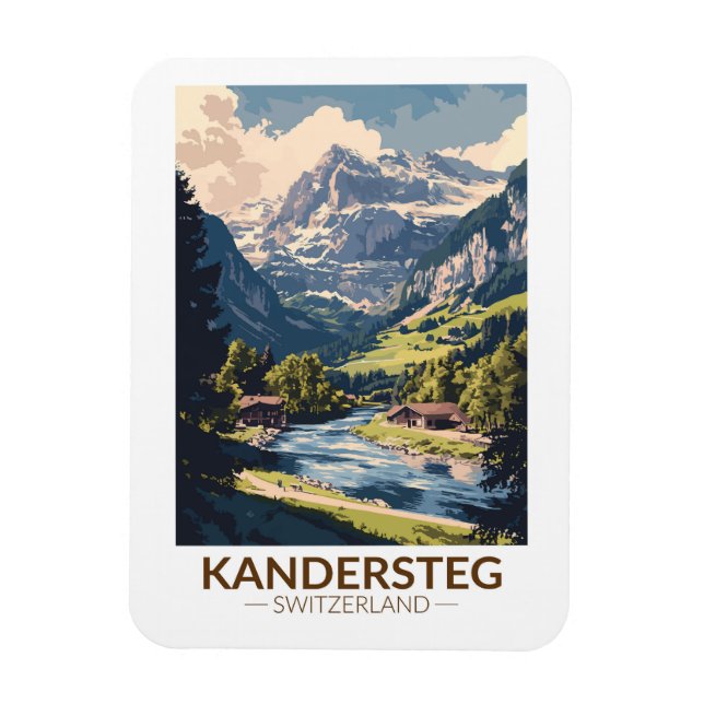 Kandersteg Schweiz Painterly Travel Art Retro Magnet (Vertikal)