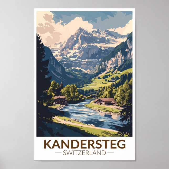 Kandersteg Schweiz Painterly Travel Art Retro Poster (Framsidan)