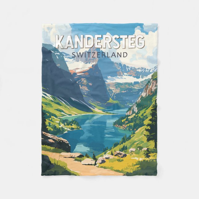 Kandersteg Schweiz Resa Konst Vintage Fleecefilt (Framsidan)