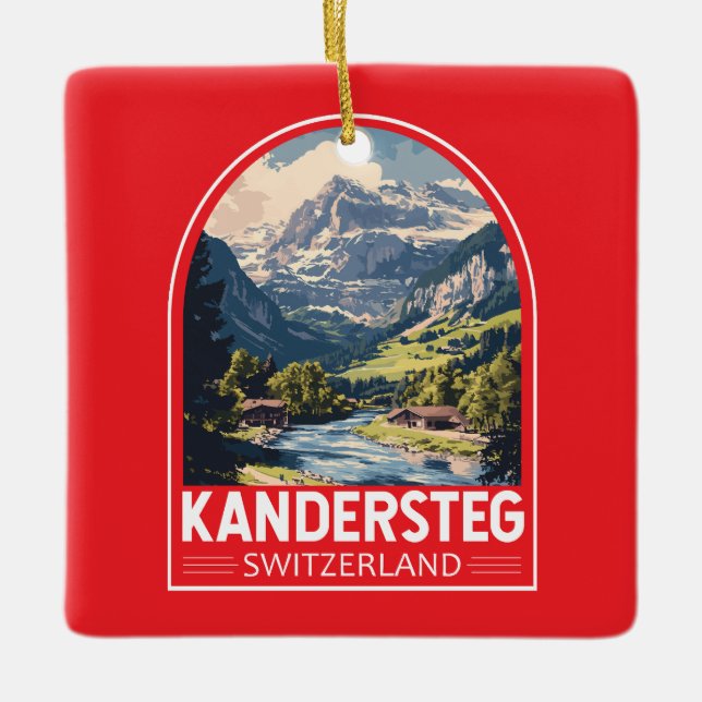 Kandersteg Schweiz Travel Art Emblem Julgransprydnad Keramik (Framsida)