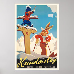 Kandersteg Suisse Schweiz Schweiz Vintage Skida Poster
