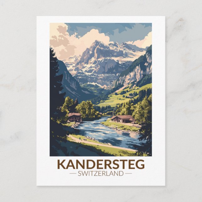 Kandersteg Switzerland Painterly Travel Art Retro Vykort (Framsida)