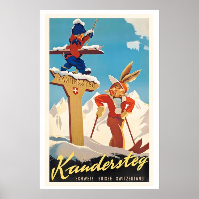 Kandersteg Switzerland Vintage Ski Poster (Framsidan)
