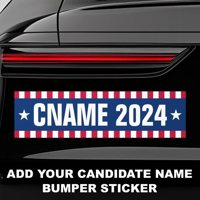 Kandidatnamn år val randig kant bildekal (Candidate name year election striped border bumper sticker)
