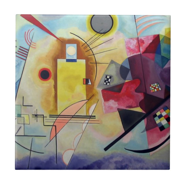 Kandinsky 1925/gult/röd/blå/bildpunkter kakelplatta (Framsidan)