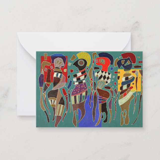 Kandinsky - 4 figurer på tre fyrkanter anteckningskort (Framsida)