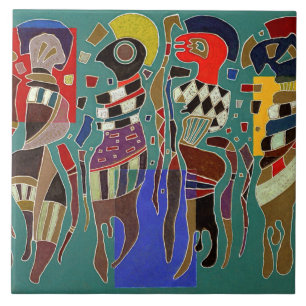 Kandinsky - 4 figurer på tre fyrkanter kakelplatta
