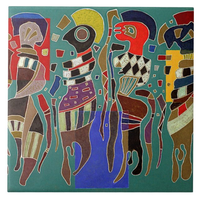 Kandinsky - 4 figurer på tre fyrkanter kakelplatta (Framsidan)