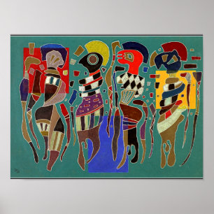 Kandinsky - 4 figurer på tre fyrkanter poster
