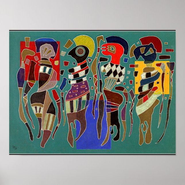 Kandinsky - 4 figurer på tre fyrkanter poster (Framsidan)