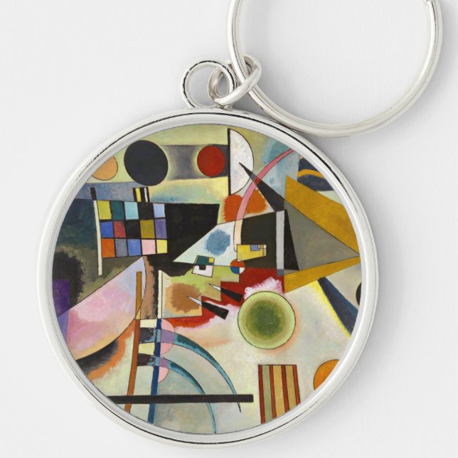 Kandinsky Abstrakt Artwork Rund Silverfärgad Nyckelring (Framsidan)