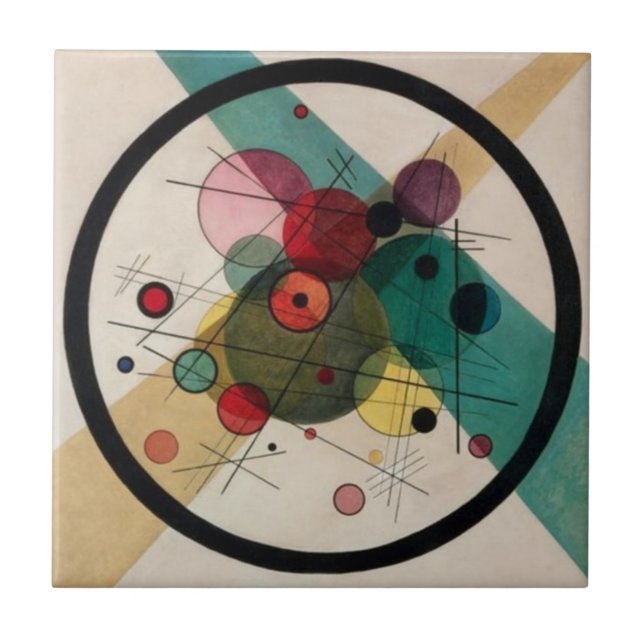 Kandinsky Abstrakt Circles i en cirkel Kakelplatta (Framsidan)