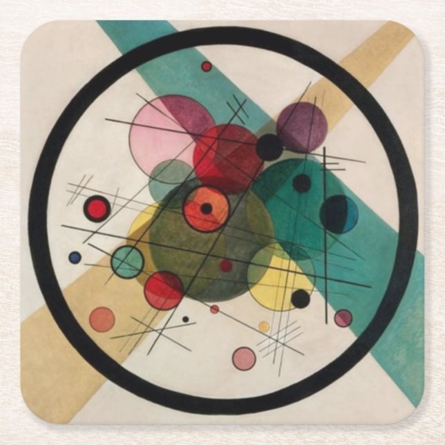 Kandinsky Abstrakt Circles i en cirkel Underlägg Papper Kvadrat (Framsidan)
