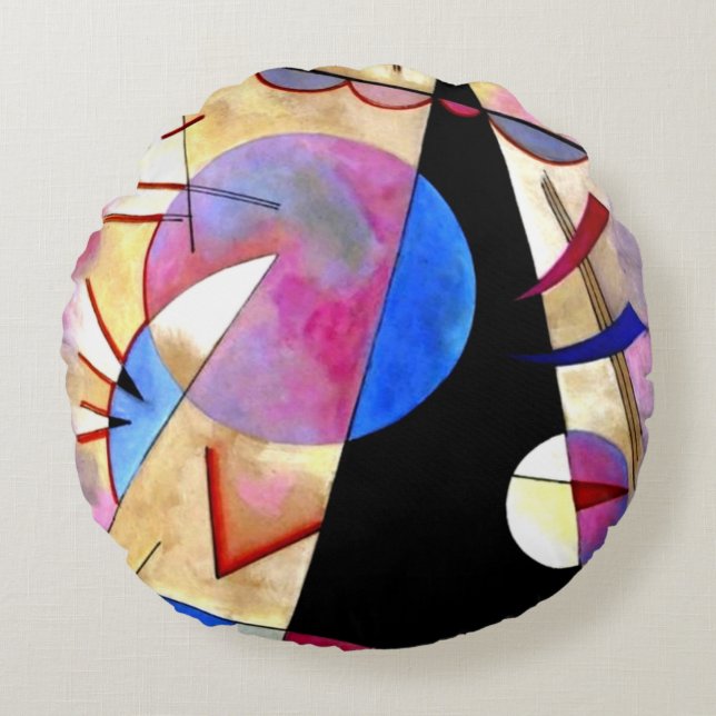 Kandinsky - Abstrakt kubism med rosa och blått Rund Kudde (Framsidan)