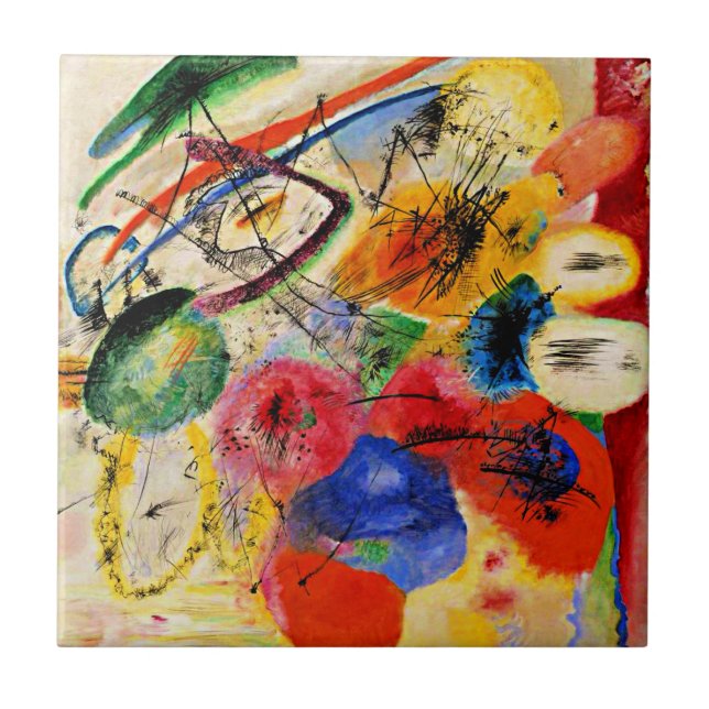 Kandinsky - Black Linjer, färglös abstrakt art, Kakelplatta (Framsidan)